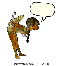 cartoon warrior girl bowing with speech bubble