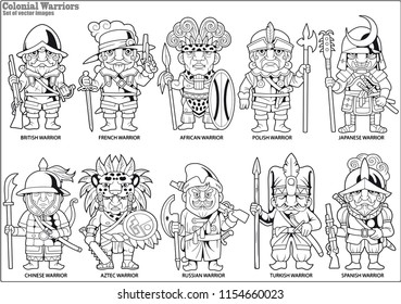 Cartoon Warriors Of The Colonial Era, Set Of Vector Itages