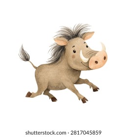 A cartoon warthog with big tusks running