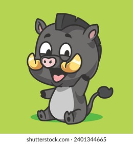 Cartoon warthog waving hand cute mascot design