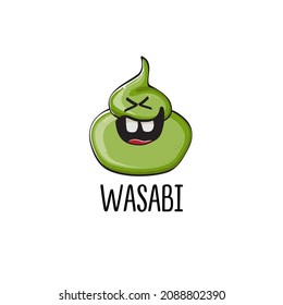 cartoon wasabi smiling character isolated on white background. green wasabi paste