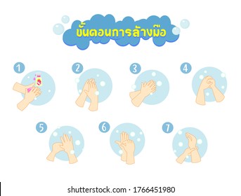 Cartoon Wash Your Hands In Thai Language It Mean “Wash Your Hands” Vector      