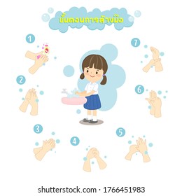 Cartoon Wash Your Hands In Thai Language It Mean “Wash Your Hands” Vector      