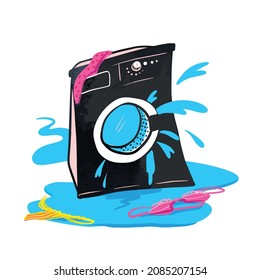 The cartoon washing machine broke down. Vector illustration