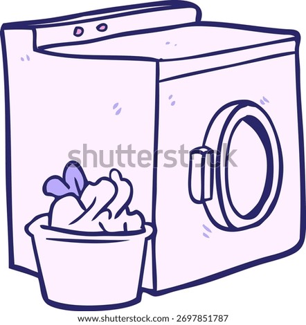 cartoon washing machine and laundry in bright neon color