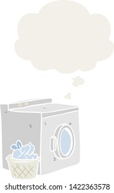 cartoon washing machine with thought bubble in retro style