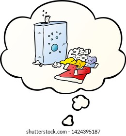cartoon washing powder and laundry with thought bubble in smooth gradient style