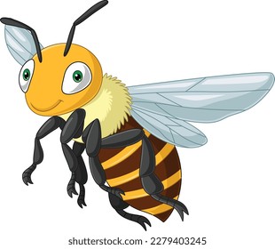 Cartoon wasp flying on white background