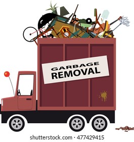 Cartoon waste collection truck filled with garbage, EPS 8 vector illustration, no transparencies