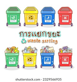 Cartoon waste sorting character in Thai Language it mean “waste sorting”