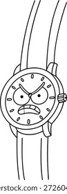 Cartoon Watch Face with Angry Expression - Coloring Page for Kids