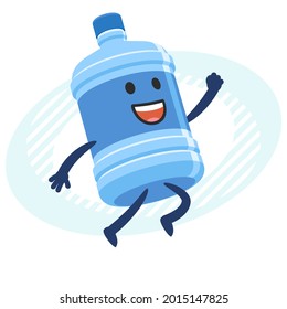 Cartoon Water Bottle Character joyfully jumping. Bottled water delivery. Vector Illustration.