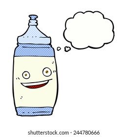 botella de agua de dibujos animados con burbuja de pensamiento