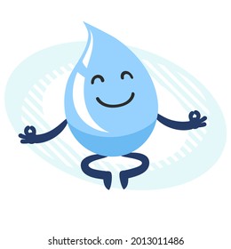 Cartoon Water Character in a meditative pose. Vector Illustration.