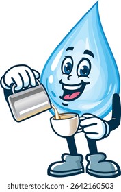 Cartoon water drop character is being a barista