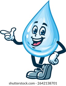 Cartoon water drop character with an idea or pointing finger