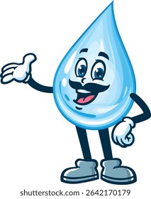 Cartoon water drop character with mustache