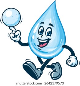 Cartoon water drop character playing snowball