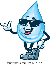 Cartoon water drop character wearing sunglasses