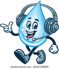 Cartoon water drop character wearing headset or headphone