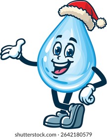 Cartoon water drop character wearing a Christmas hat