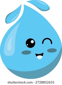 Cartoon water drop characters. Rain droplet, cute blue liquid drink splash cartoon. Clear blue water. Vector illustration
