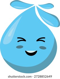 Cartoon water drop characters. Rain droplet, cute blue liquid drink splash cartoon. Clear blue water. Vector illustration