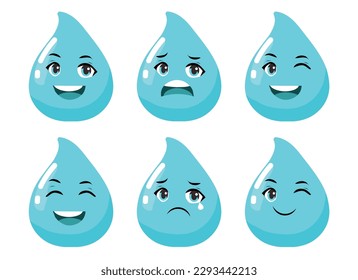 Cartoon water drop characters. Vector illustration.