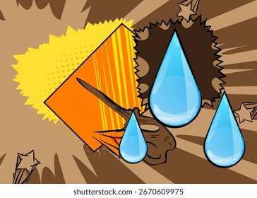Cartoon Water Drop, comic book Raindrop. Retro vector comics pop art design.