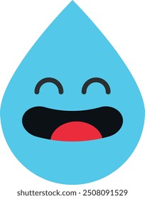 Cartoon water drop with a joyful face expression.