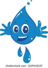 Cartoon water drop smiling and waving