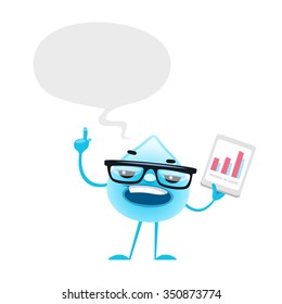 Cartoon water drop with speech bubble. Isolated on white background. Clipping paths included.