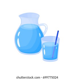 Cartoon water in jar and glass isolated on white background.