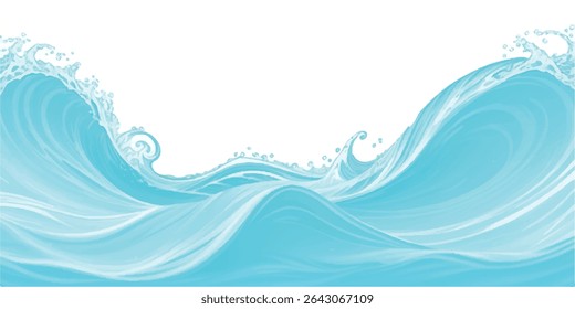 Cartoon Water Splash with Blue and Soft Green – Transparent Ocean Wave Clipart for Summer Travel and Kids Design