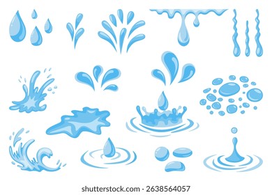 Cartoon Water Splash and Droplet Vector Set