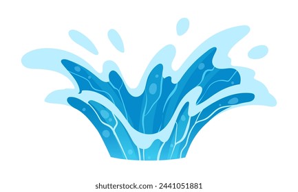 Cartoon water splashing. Blue water splash funnel, clean aqua splash flat vector illustration. Transparent water motion