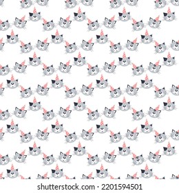Cartoon watercolor cats seamless pattern in pastel colors. Kids design.