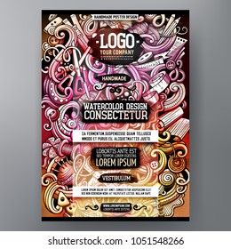 Cartoon watercolor hand drawn doodles Handmade poster design template. Funny vector artwork. Corporate identity design