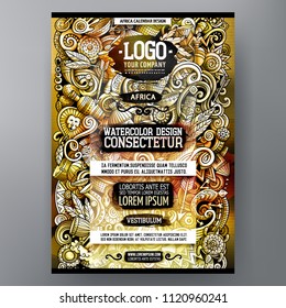 Cartoon watercolor hand drawn doodles Africa poster design template. Funny vector artwork. Corporate identity design