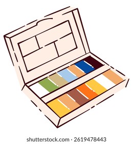 Cartoon watercolor paint set art tool for painting and creative projects. Cute doodle watercolor paint set for artists and kids. Vector illustration.