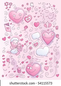 A cartoon watercolor style doodle with a love theme.