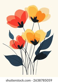 Cartoon watercolor x-ray style vector illustration of flower bouqet arrangement. Mixed flower bouquet isolated, gifts and celebration concept. Flowers for wedding
