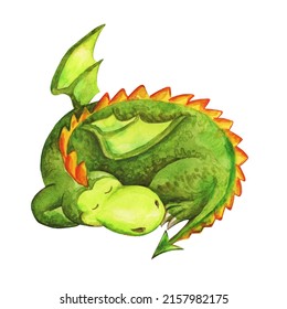 Cartoon watercolour dragon, sleeping dragon