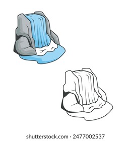 Cartoon waterfall on white background. Drawing with line art style. Simple design outline style. Easy to edit. Vector illustration