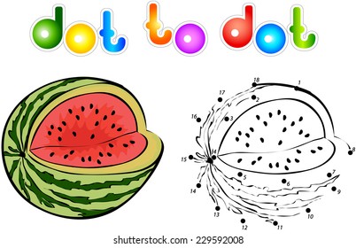 Cartoon watermellon dot to dot. Vector illustration for children