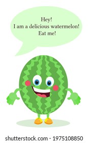 Cartoon watermelon. Watermelon with eyes, arms and legs. A living character. Food for children.