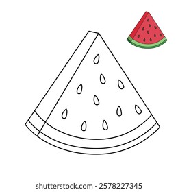 Cartoon Watermelon fruit line art clip art illustration. Doodle watermelon coloring pages for kids. Trace and color watermelon. Coloring pages worksheets for kids activity printable.