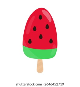 Ícone de sorvete de melancia de desenhos animados isolado no fundo branco. Clipart de verão divertido. Ilustração de vetor