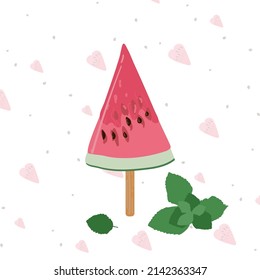 Cartoon watermelon ice cream isolated on white background. 