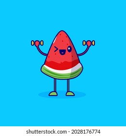 cartoon watermelon lifting light weights